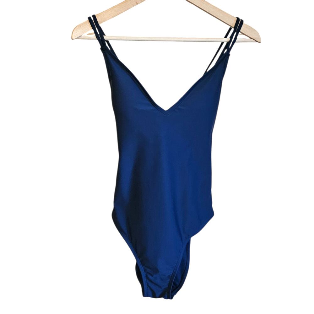 Hurley Size Large Navy Blue Double Strap V-Neck One Piece Swimsuit Bathing Suit
